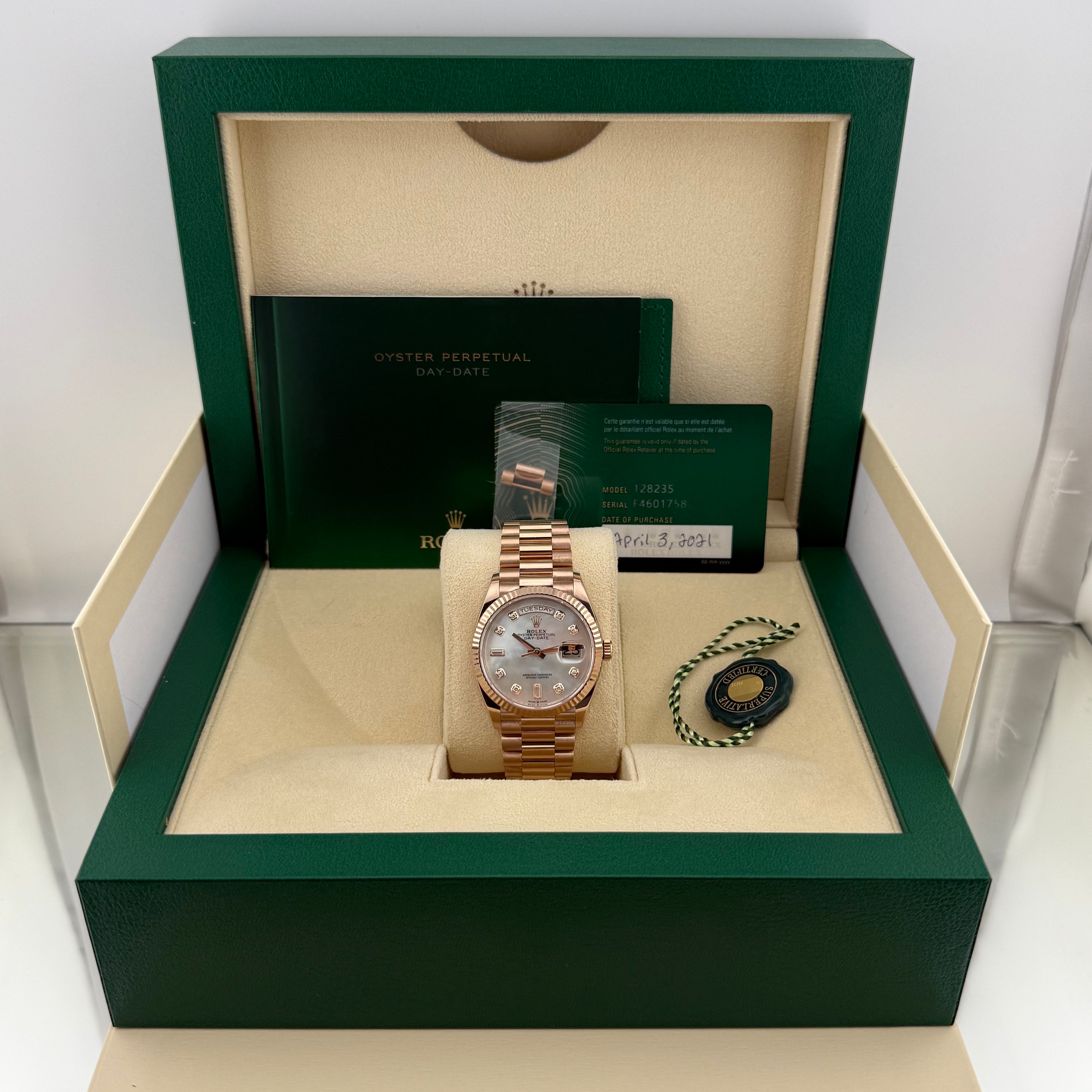 Rolex Day-Date 36 Mother-Of-Pearl Diamond Dial 128235