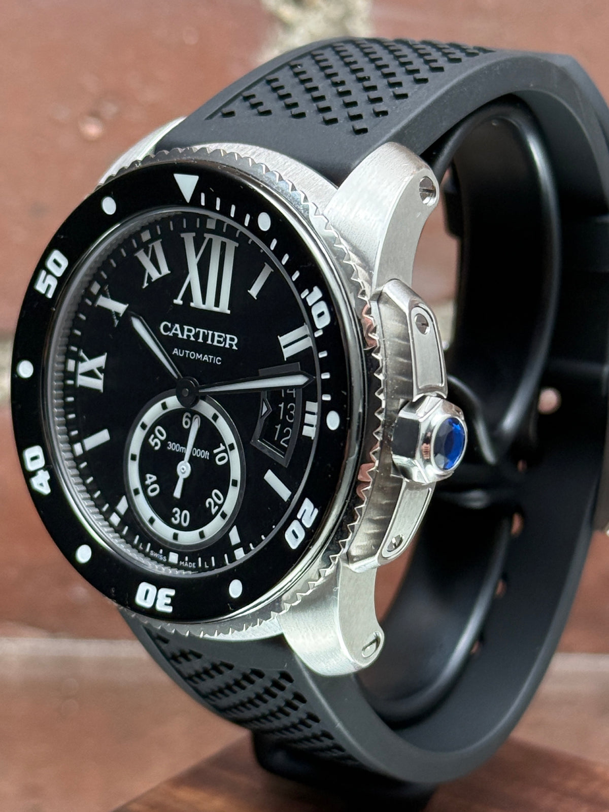 Pre-owned Cartier Calibre De Cartier Diver W7100056 | Steel Black