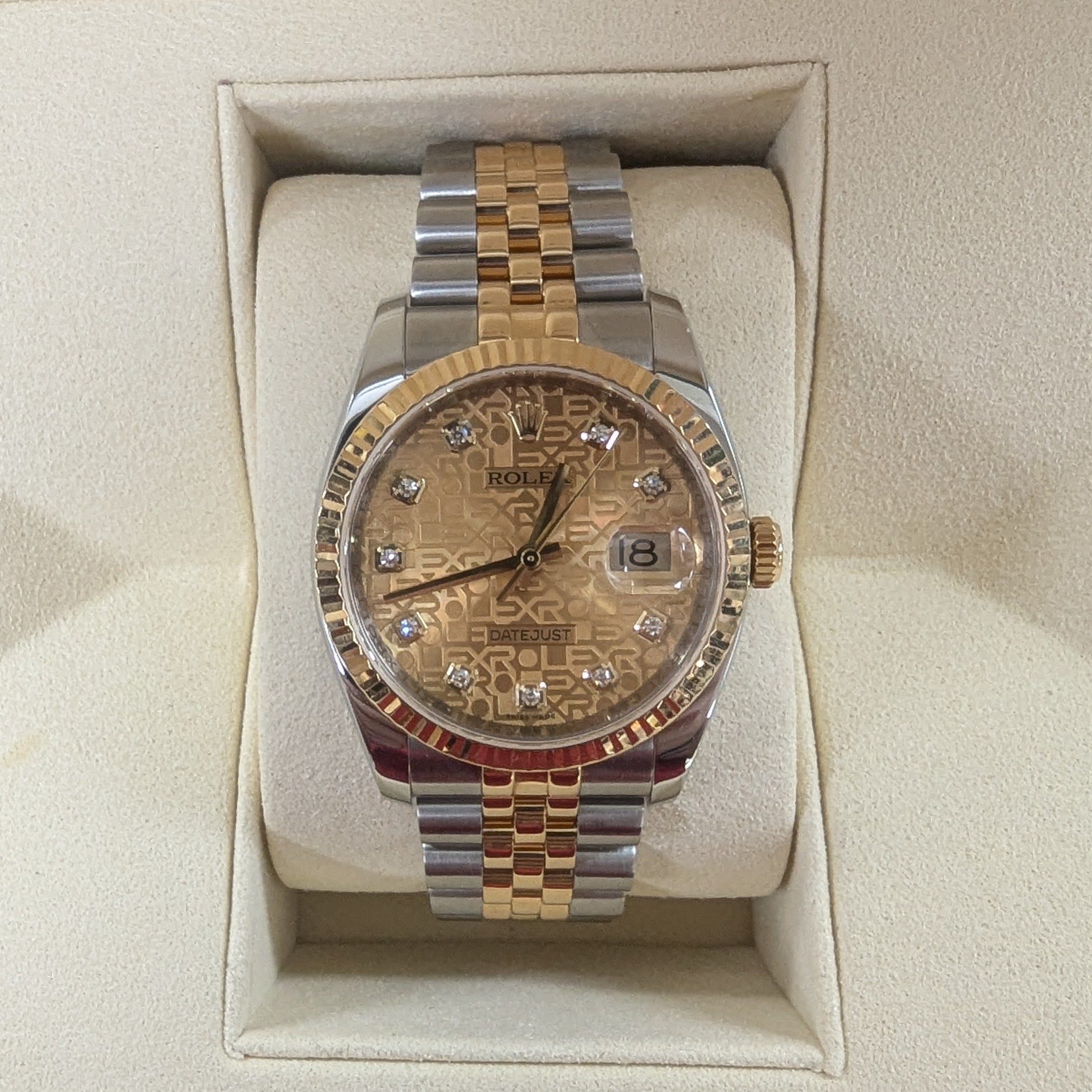 Rolex DateJust Two Tone 36mm, Champagne + Diamond Anniversary Dial (Ref. 116233)