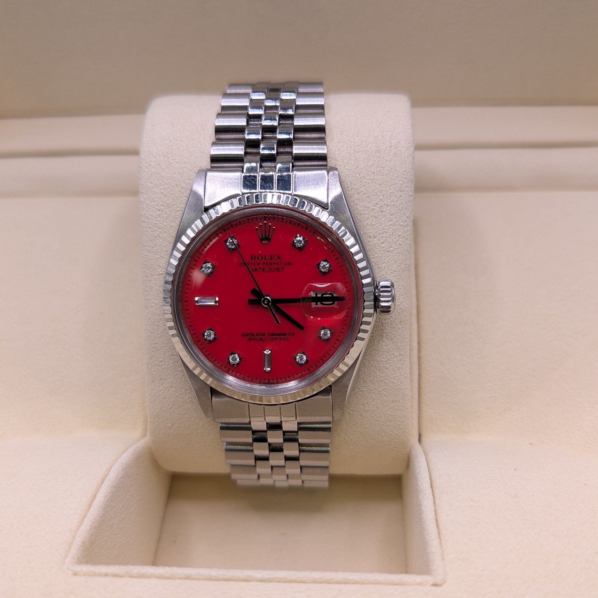 Rolex DateJust 36mm, Aftermarket Red Dial with Diamonds (Ref. 1601)
