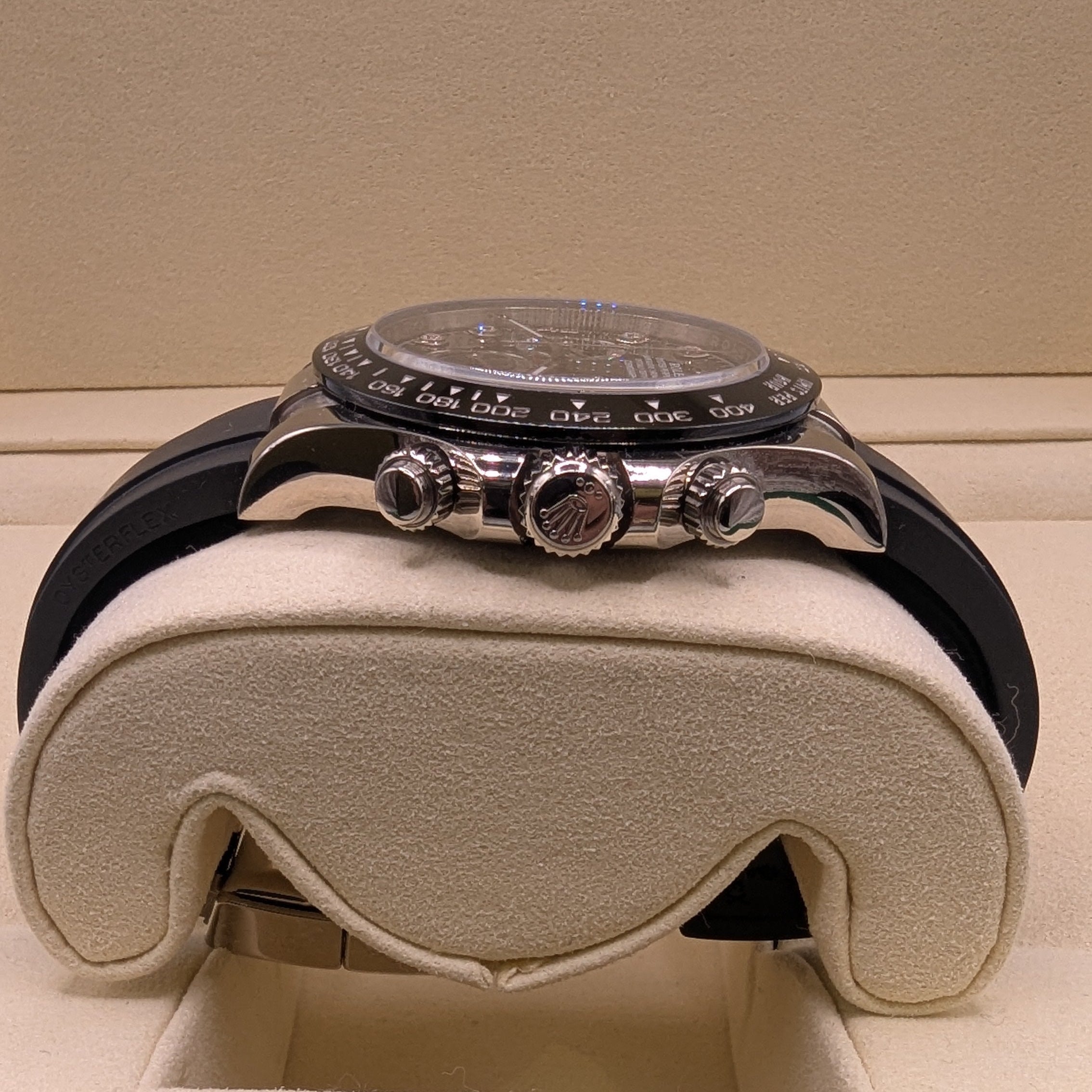 Rolex Daytona, 18k White Gold, Factory Black Diamond Dial on Oysterflex (Ref. 116519LN)