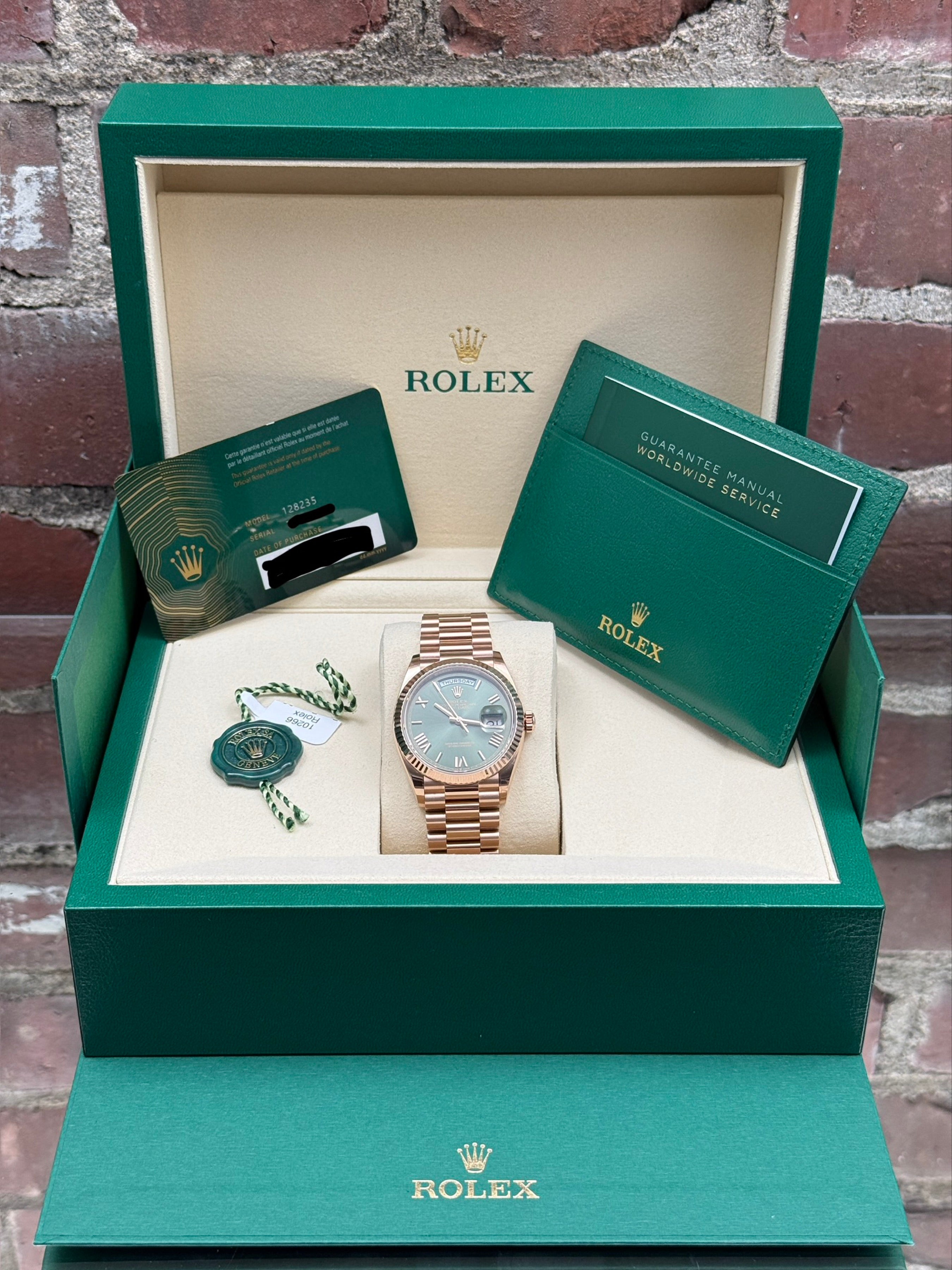Brand new Rolex Day-Date 36 128235 | pink gold green