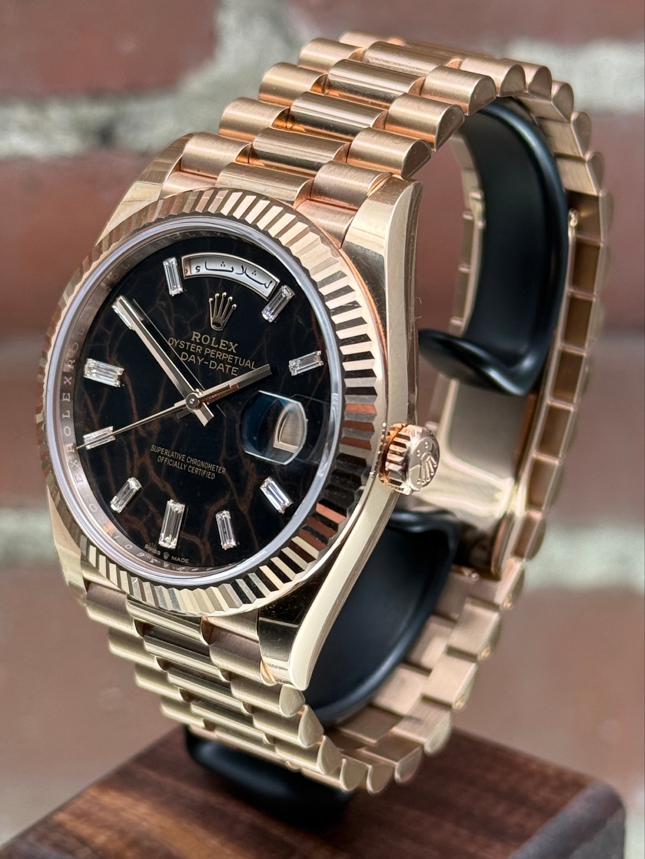 Pre-owned Rolex Day-Date 40 228235 | Pink gold Eisenkiesel