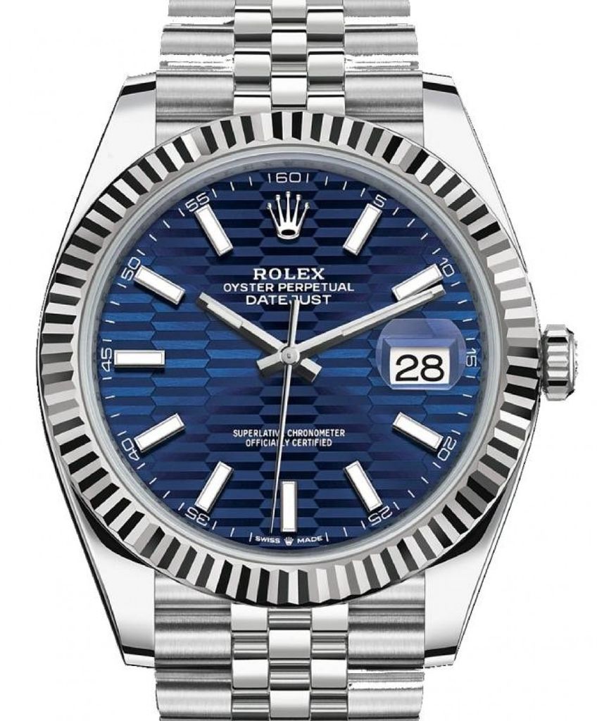 Rolex Datejust 41 Bright Blue Fluted Motif Index Dial 126334