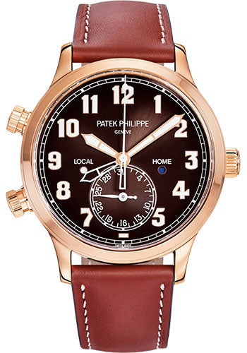 Patek Philippe TIFFANY DIAL Complications Calatrava Pilot Travel Time Brown Sunburst Dial 5524R-001