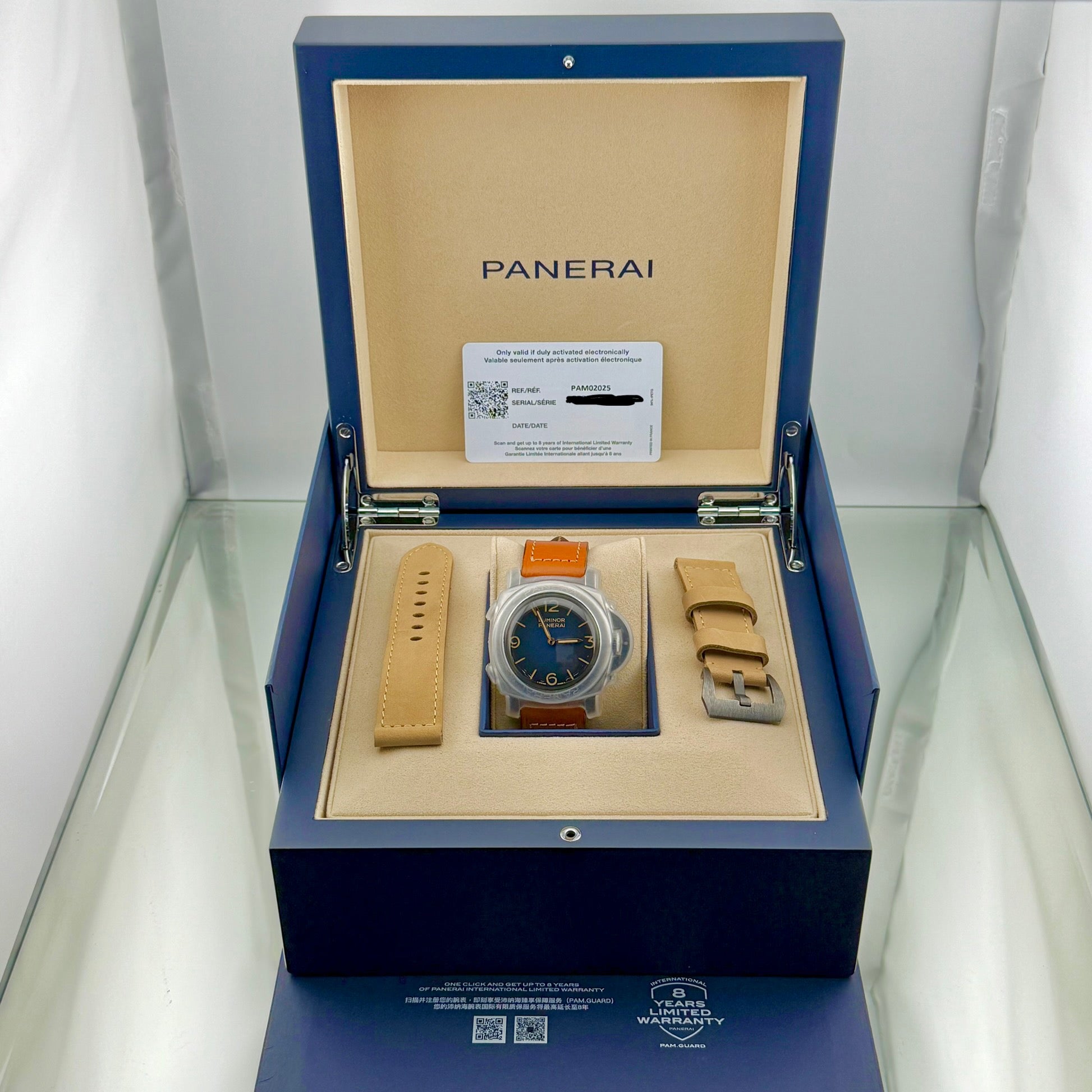 Panerai Luminor Venticinque Blue shaded with luminous Arabic numerals and hour markers Dial Pam02025