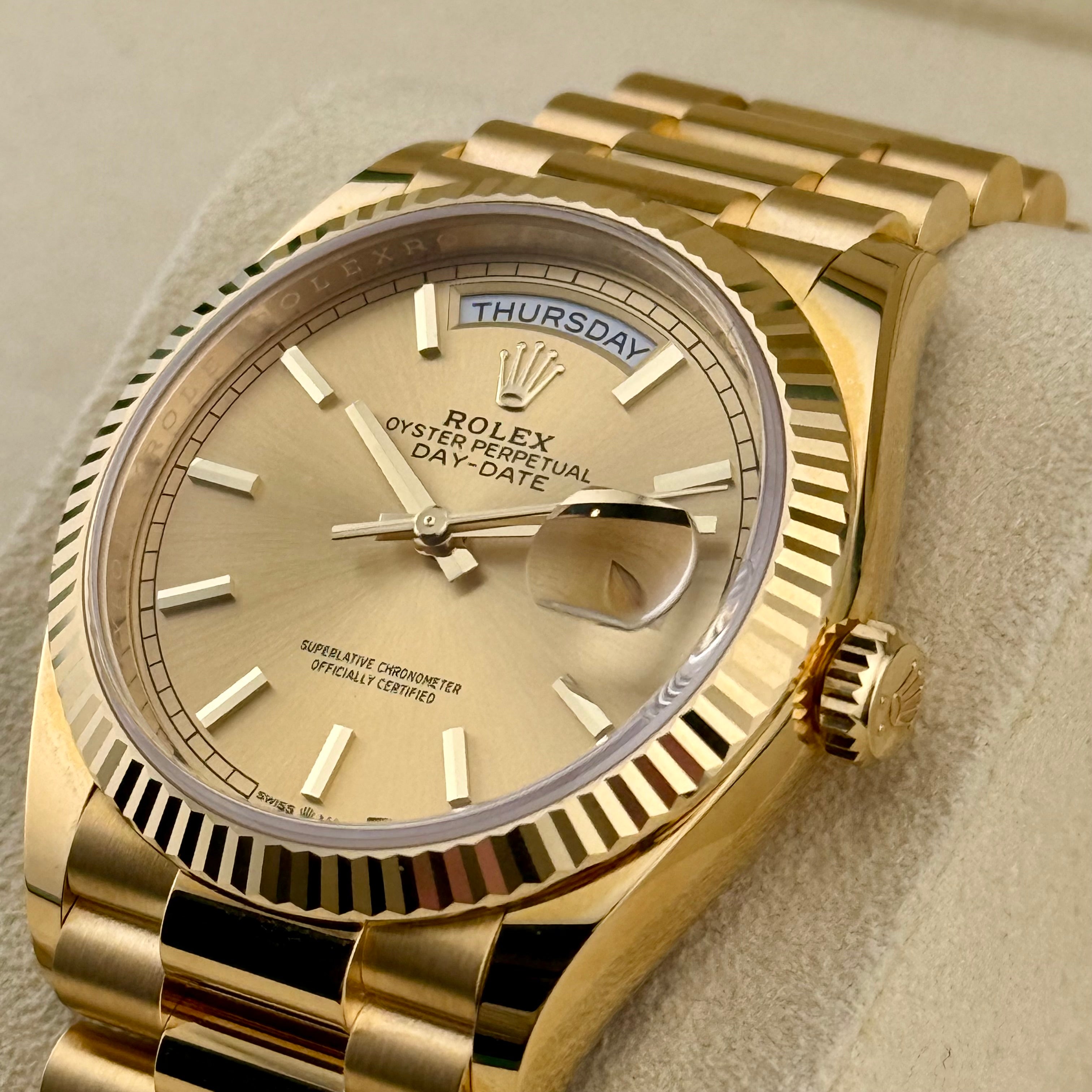Rolex Day-Date 36 Champagne Index Dial 128238