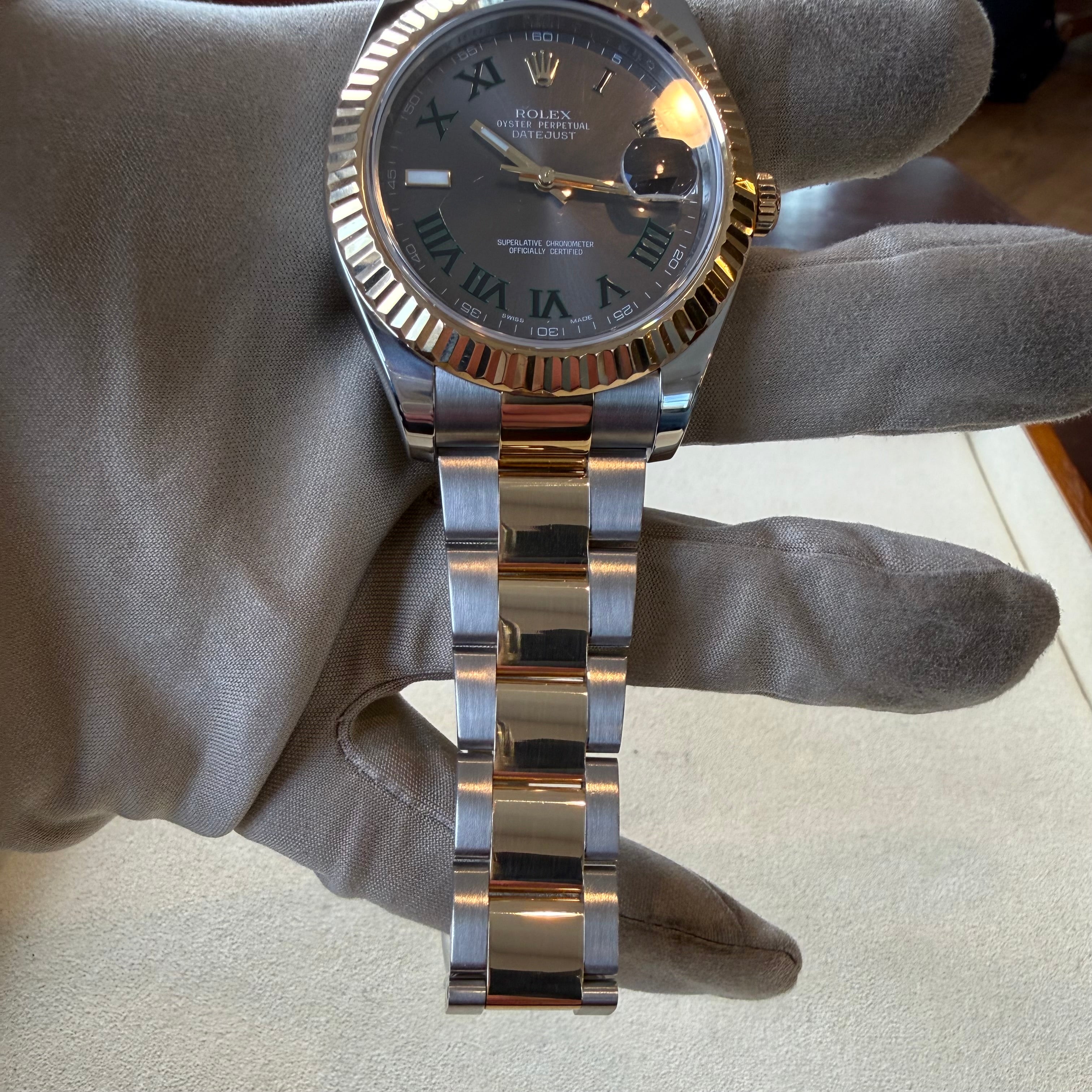 Rolex Datejust II Slate Green Roman Marker at 9 Dial 116333