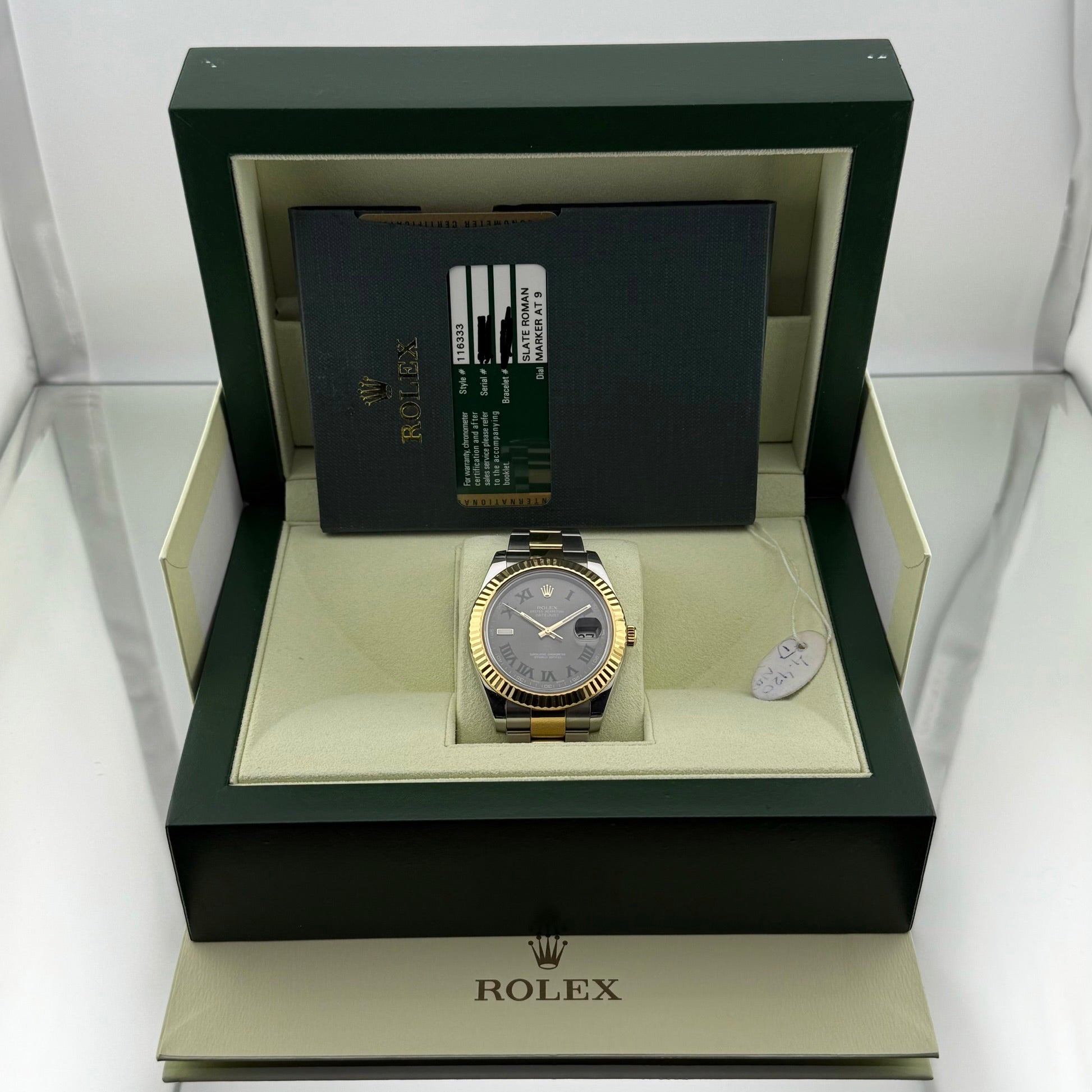 Rolex Datejust II Slate Green Roman Marker at 9 Dial 116333