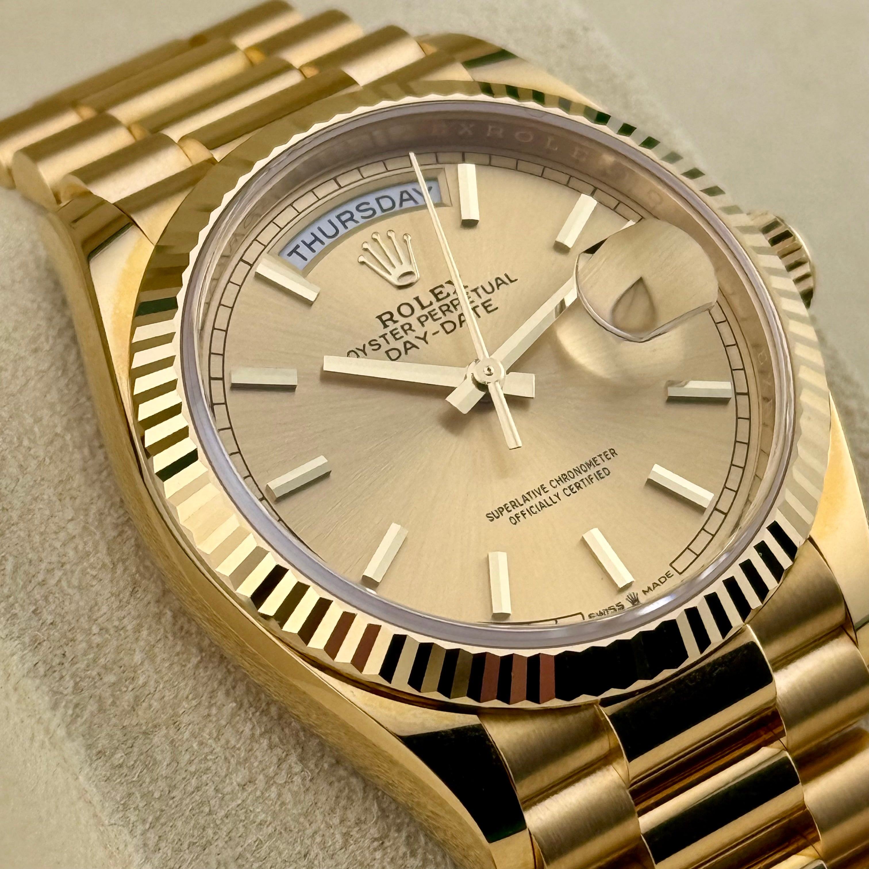 Rolex Day-Date 36 Champagne Index Dial 128238