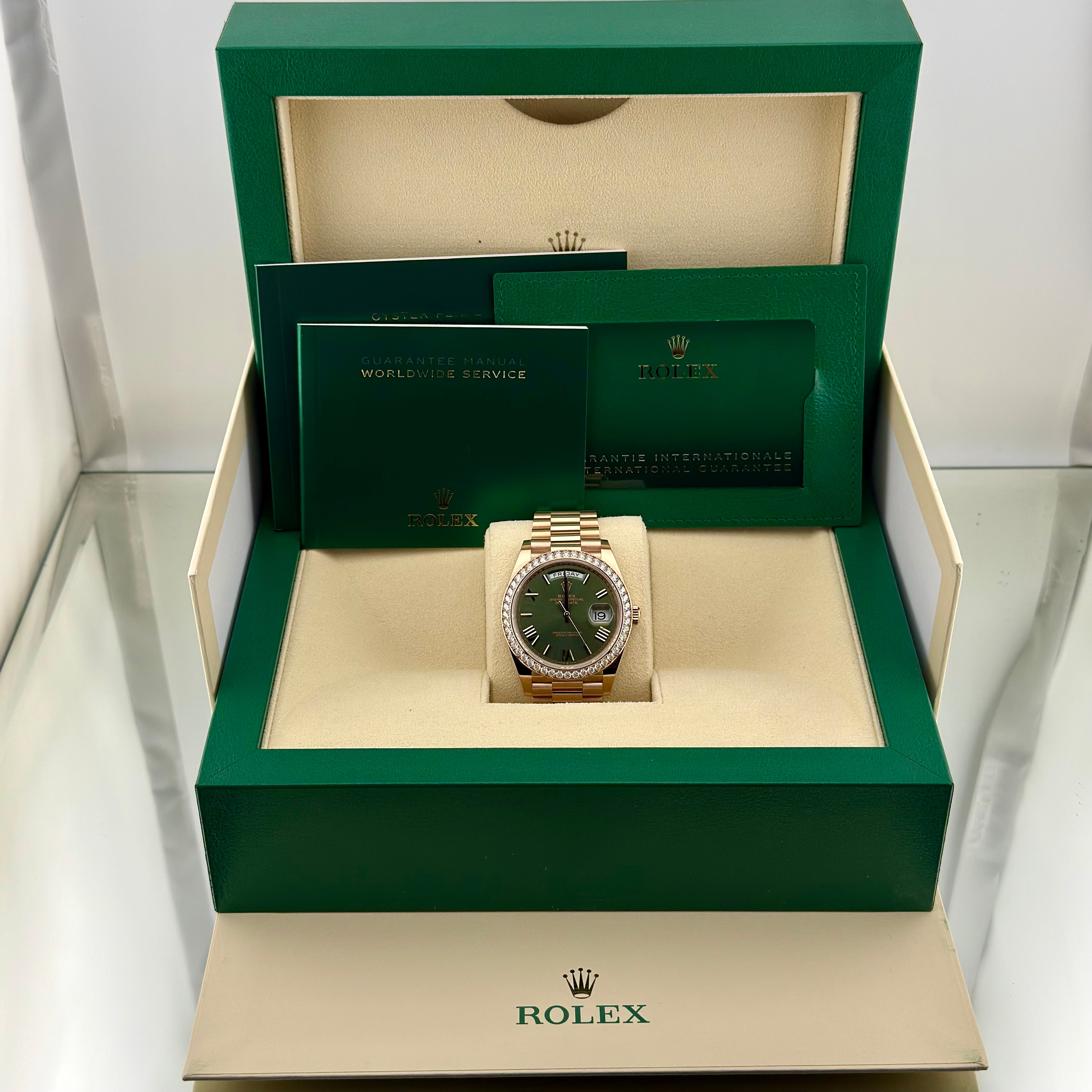 Rolex Day-Date 40 Olive Green Bevelled Roman Dial 228345RBR