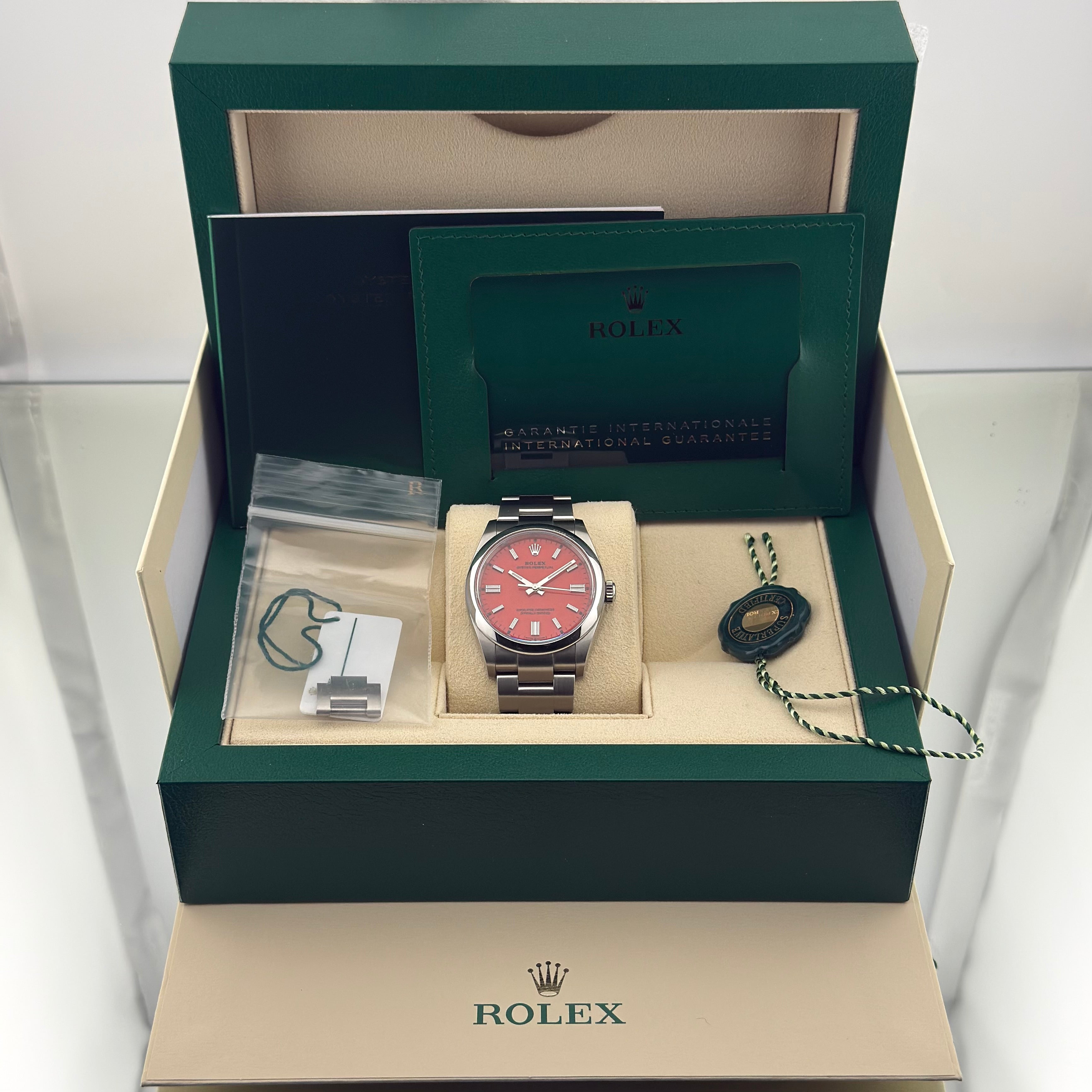 Rolex Oyster Perpetual 36 Coral Red Index Dial 126000