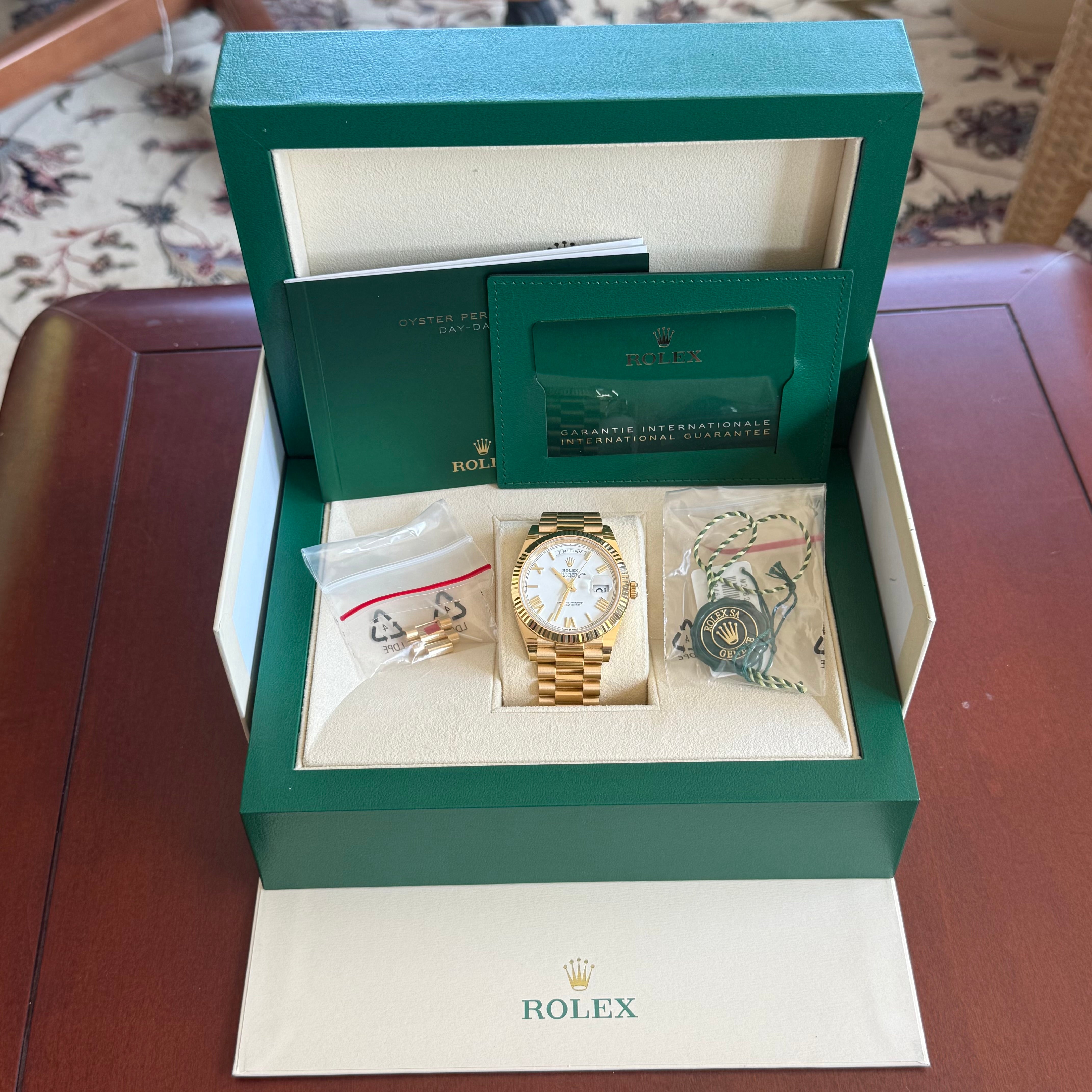 Rolex Day-Date 40 White Bevelled Roman Dial 228238