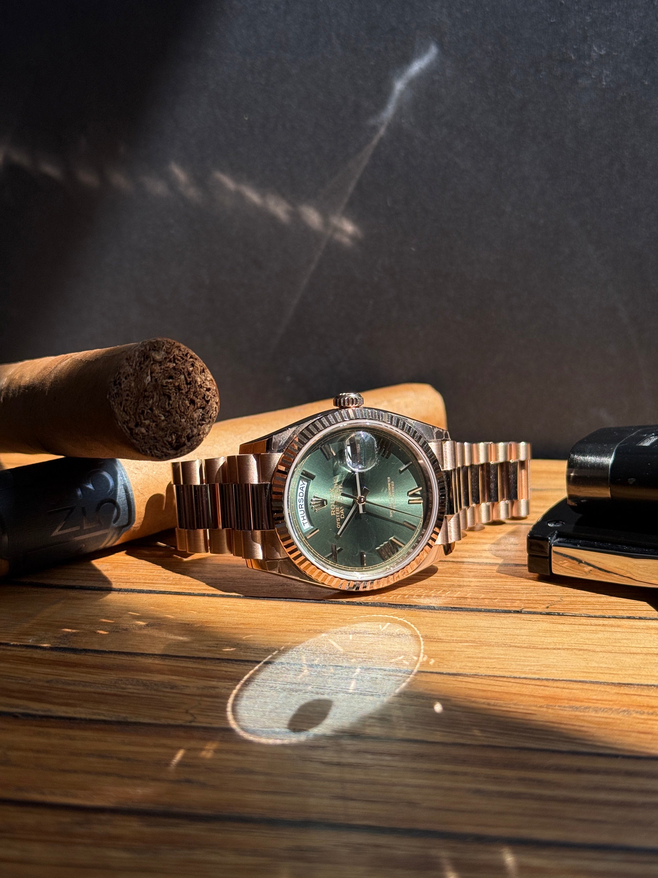 Brand new Rolex Day-Date 36 128235 | pink gold green