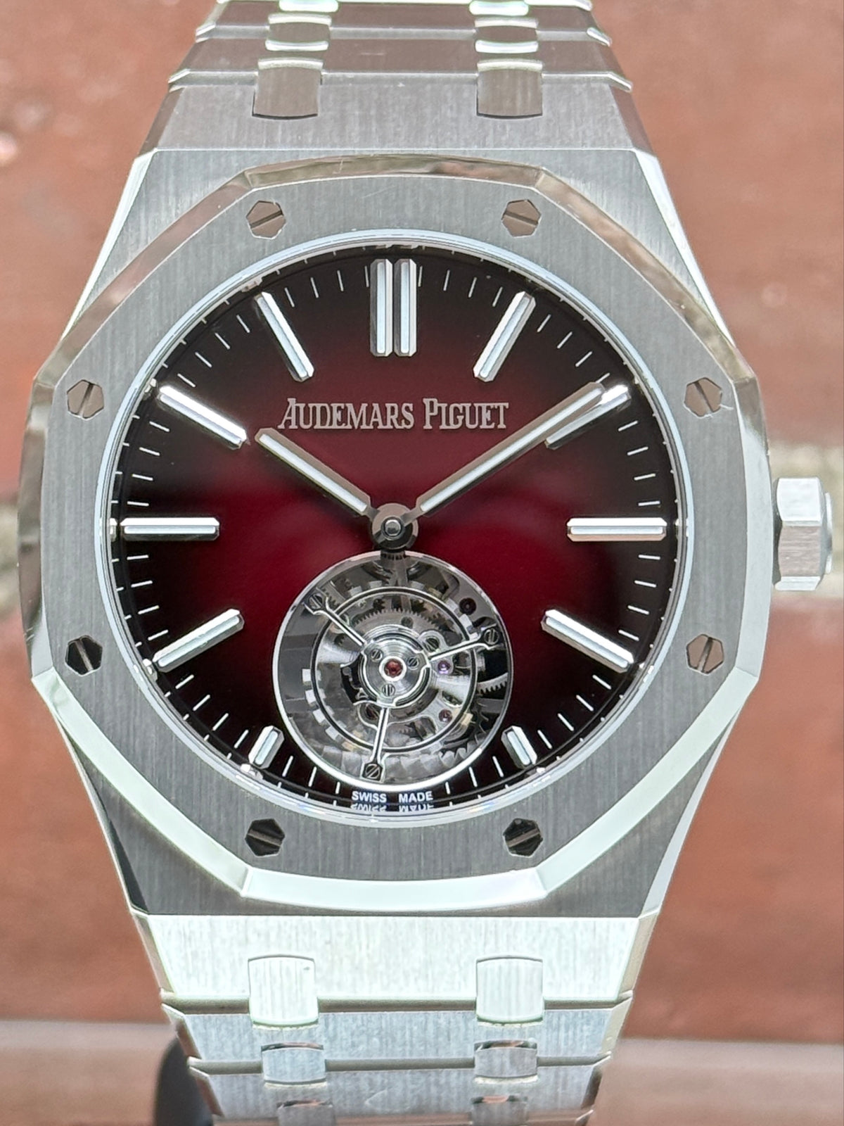Pre-owned Audemars Piguet Royal Oak Selfwinding Flying Tourbillon Burgundy 26730ST.OO.1320ST.05 | Steel Bordeaux