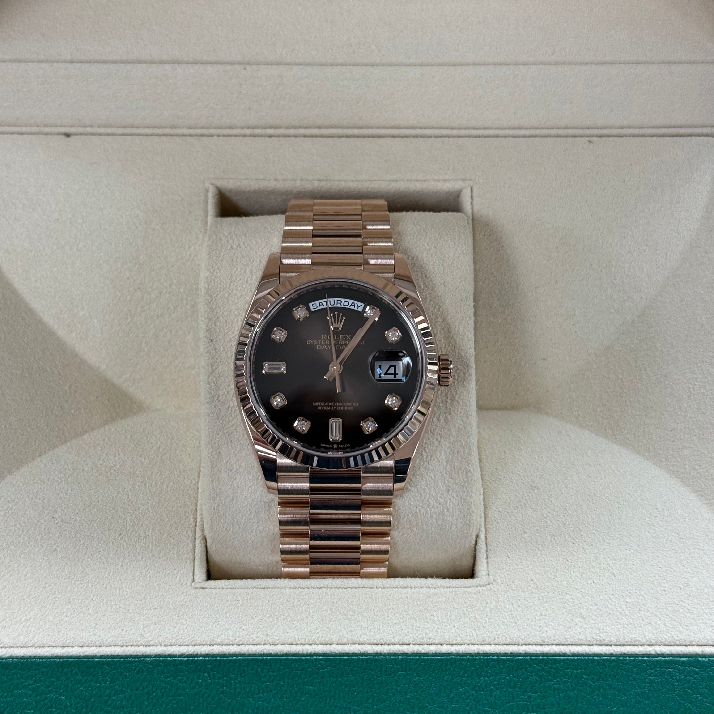 Rolex Day-Date 36 18k Rose Gold, Chocolate Diamond (Ref. 128235)