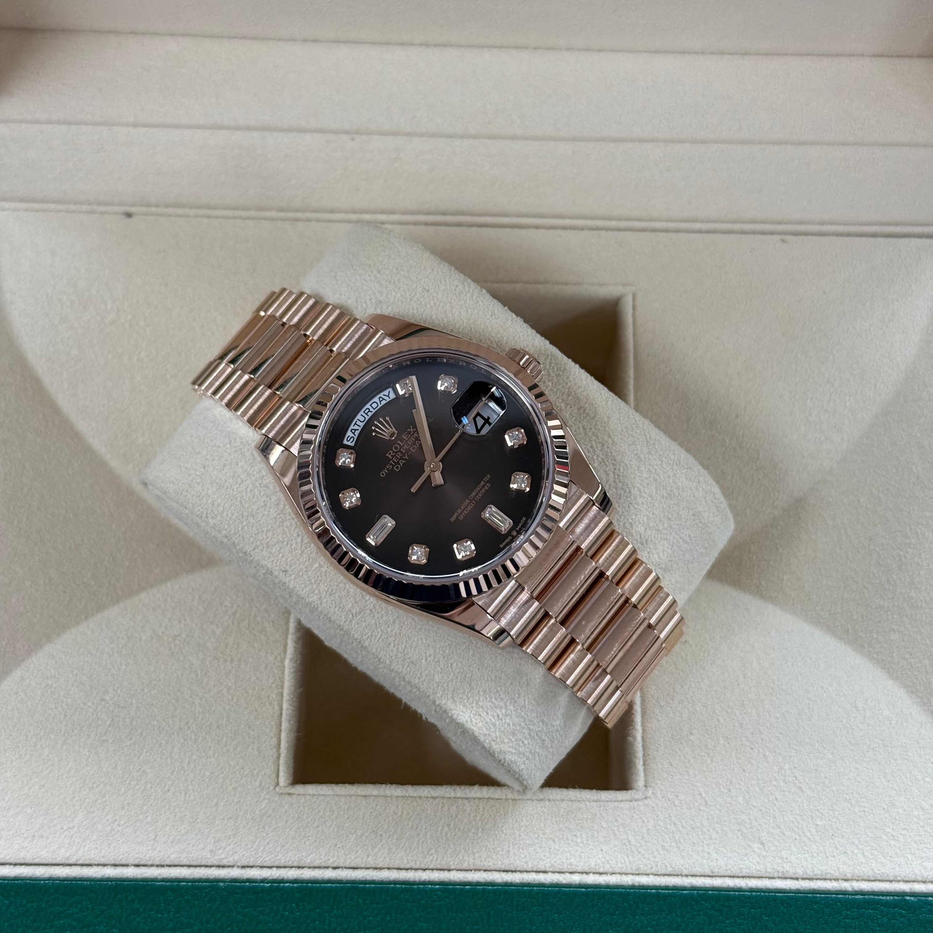 Rolex Day-Date 36 18k Rose Gold, Chocolate Diamond (Ref. 128235)