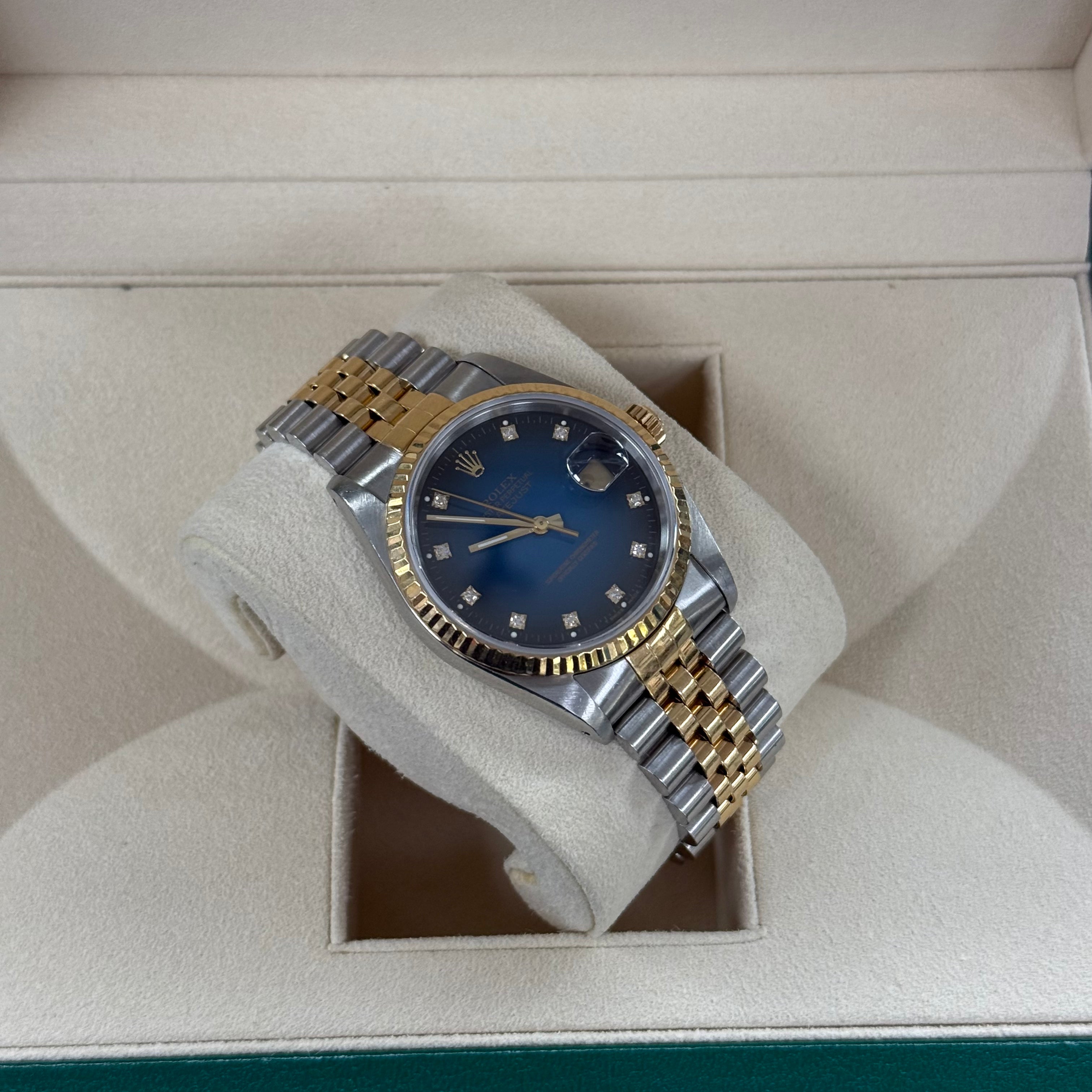 Rolex DateJust 36 18k Yellow Gold/Stainless Steel Blue Vignette Diamond Dial (Ref. 16233)