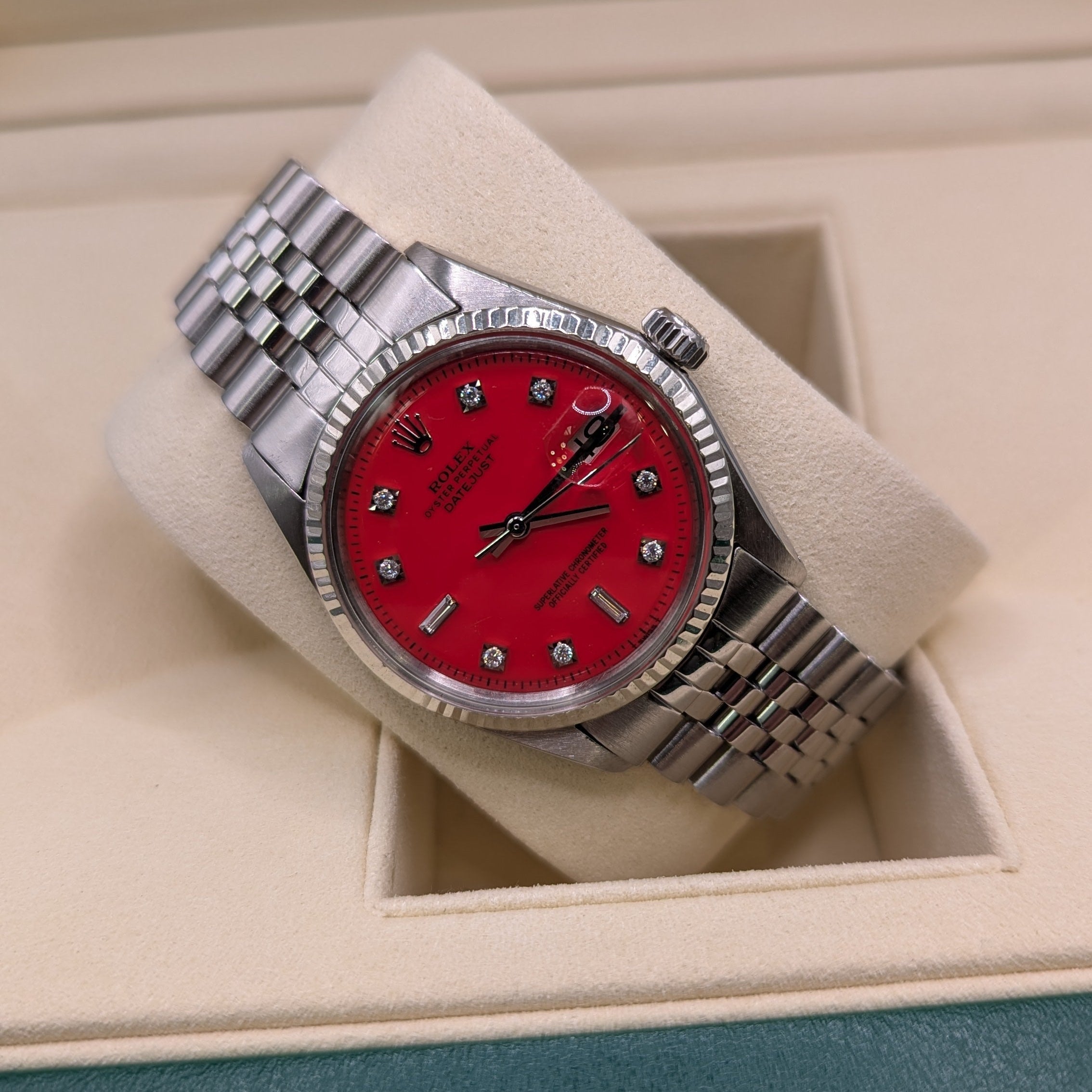 Rolex DateJust 36mm, Aftermarket Red Dial with Diamonds (Ref. 1601)