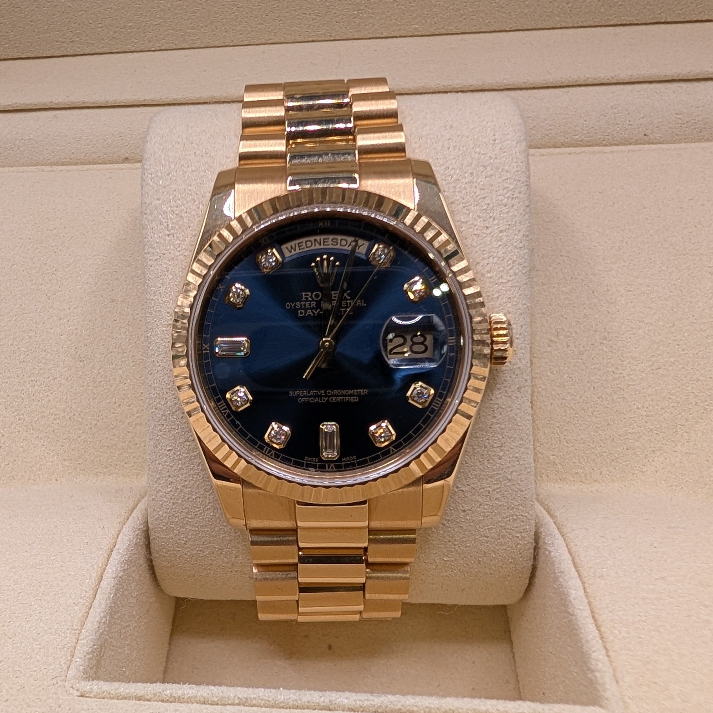 Rolex Day-Date 36mm, Blue Dial with Diamonds (Ref. 118238)