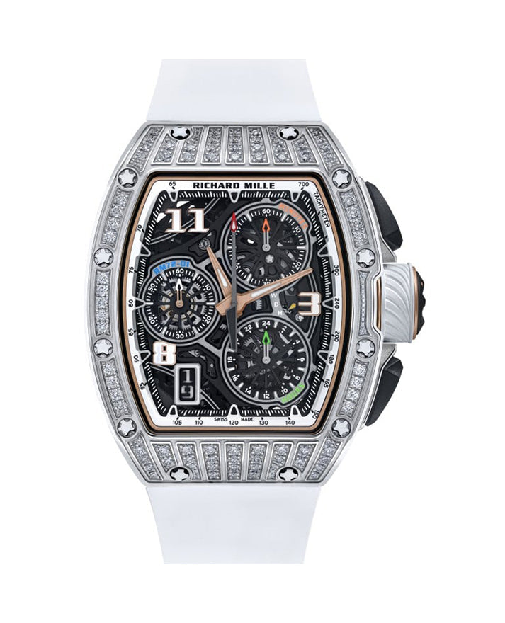 Richard Mille Lifestyle Flyback Chronograph White Gold & Medium Set Diamonds RM 72-01 - Like New