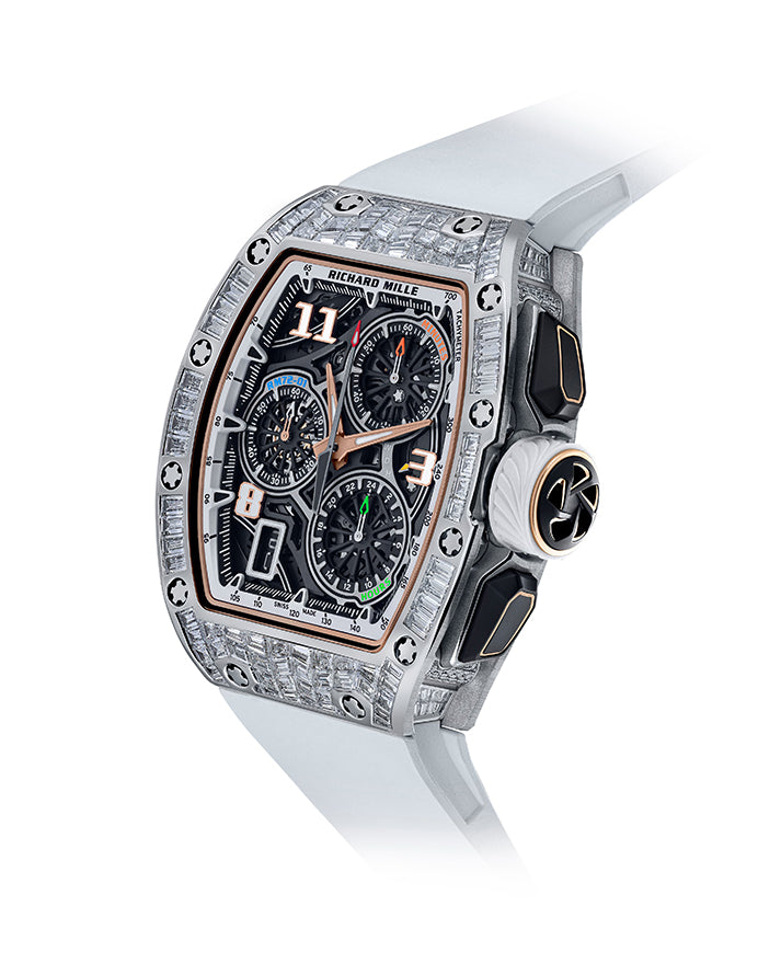 Richard Mille Lifestyle Flyback Chronograph White Gold Full Baguette Set Diamonds RM 72-01 - Like New