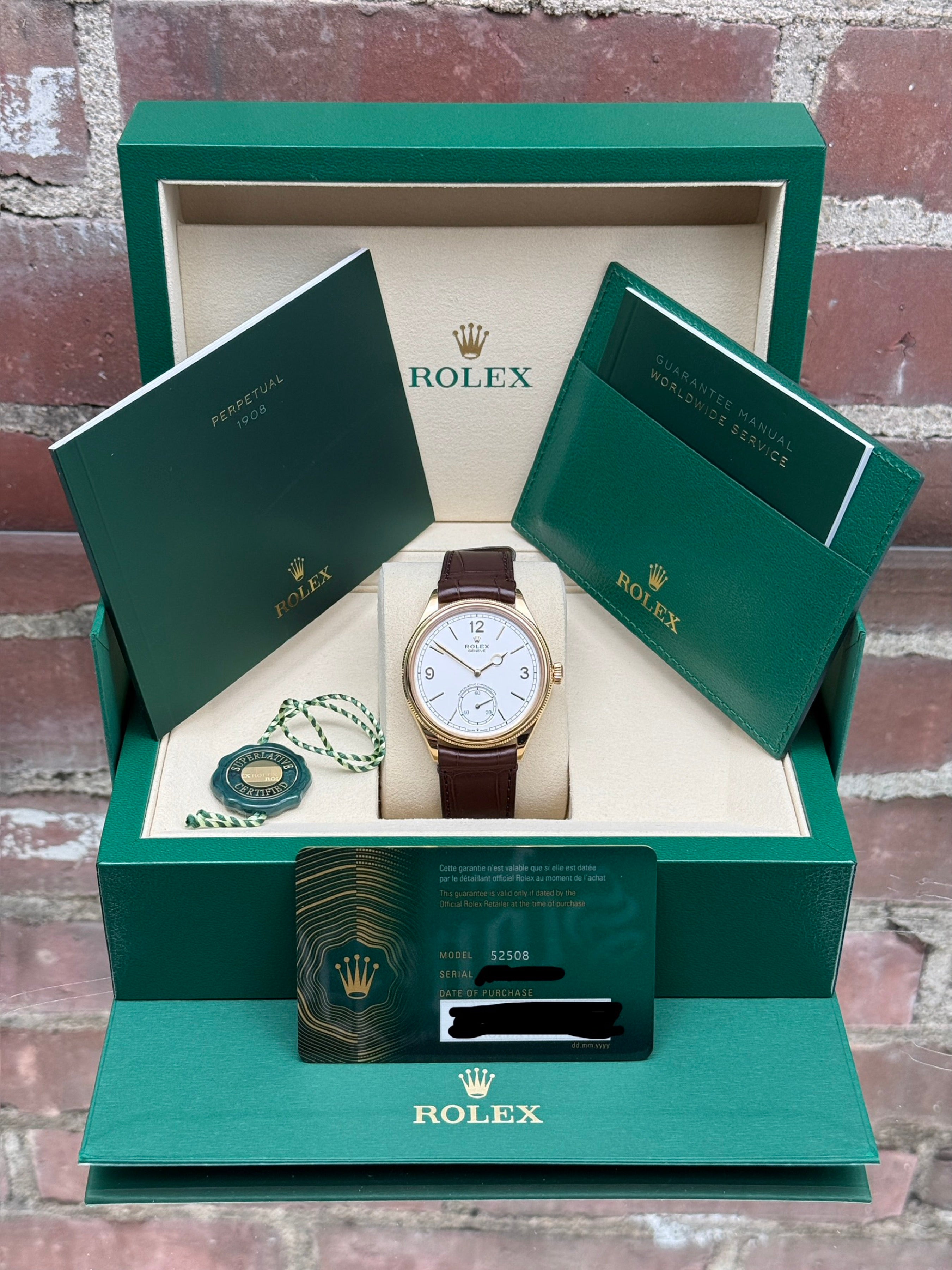 Brand new Rolex 1908 52508 | yellow gold white
