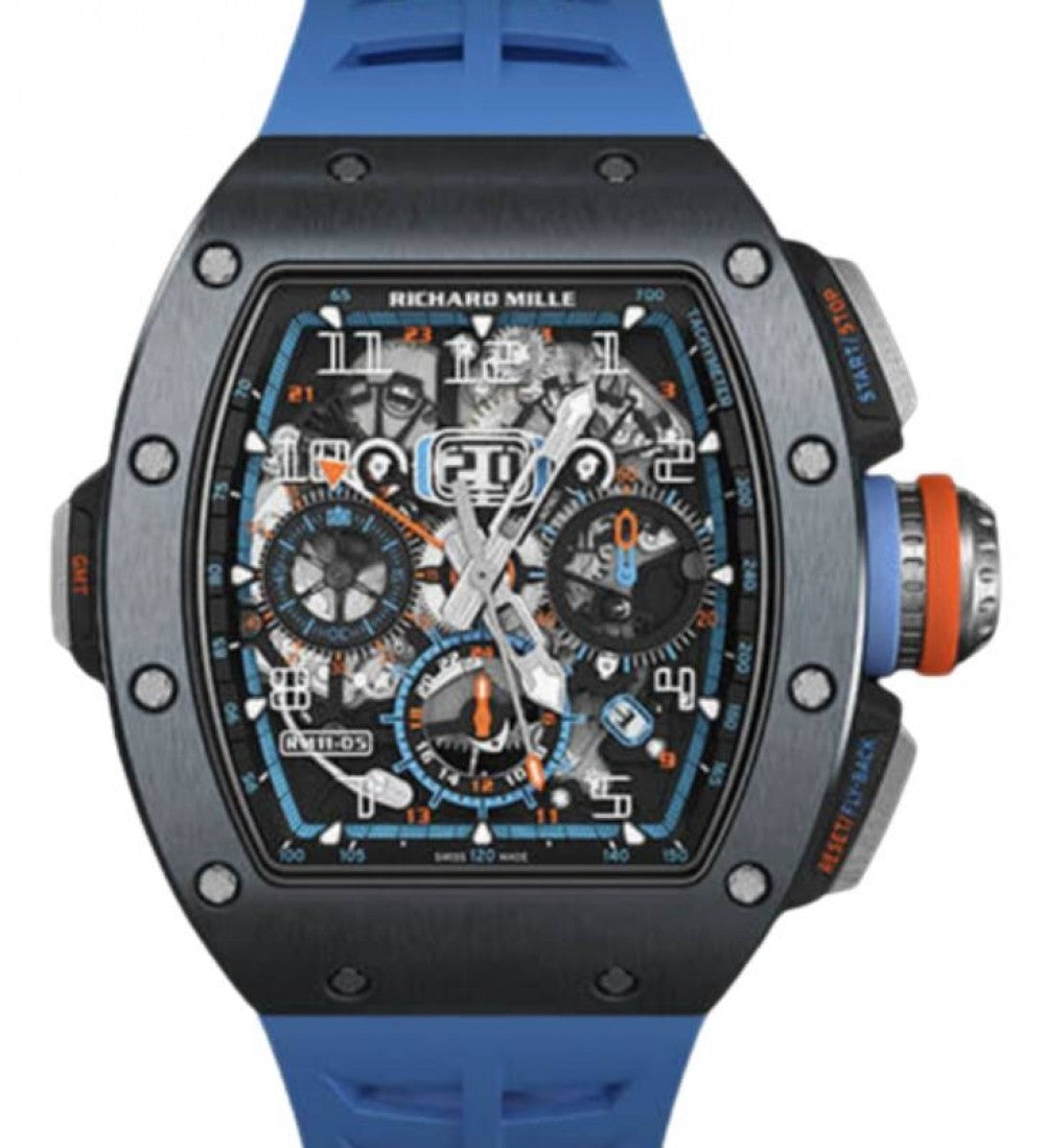 Richard Mille Automatic Winding Flyback Chronograph GMT Grey Cermet Blue RM 11-05 - Like New