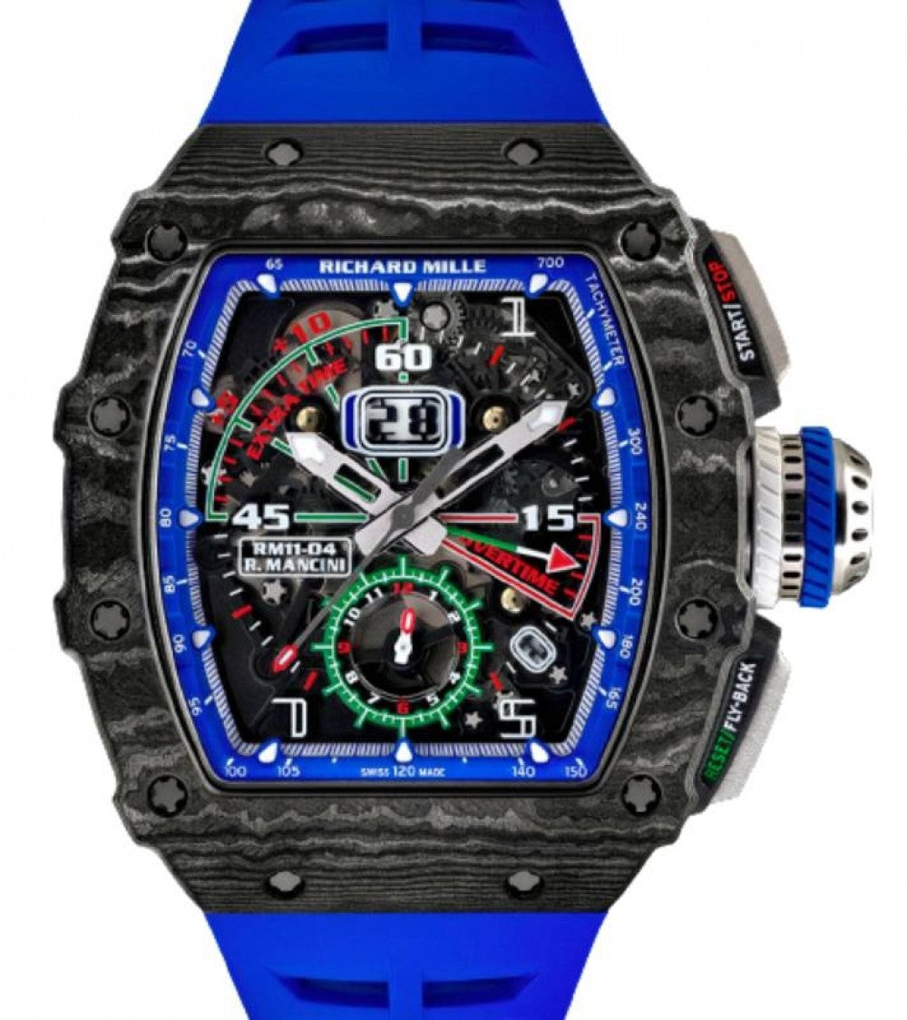 Richard Mille Automatic Winding Flyback Chronograph Roberto Mancini Black Carbon TPT Blue RM 11-04 - Like New