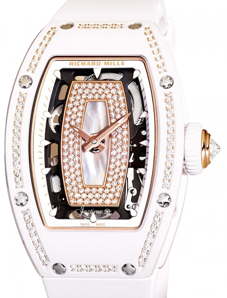 Richard Mille Automatic Winding White Ceramic Diamond Bezel Diamond Jasper Mother of Pearl Dial RM 07-01 - Like New