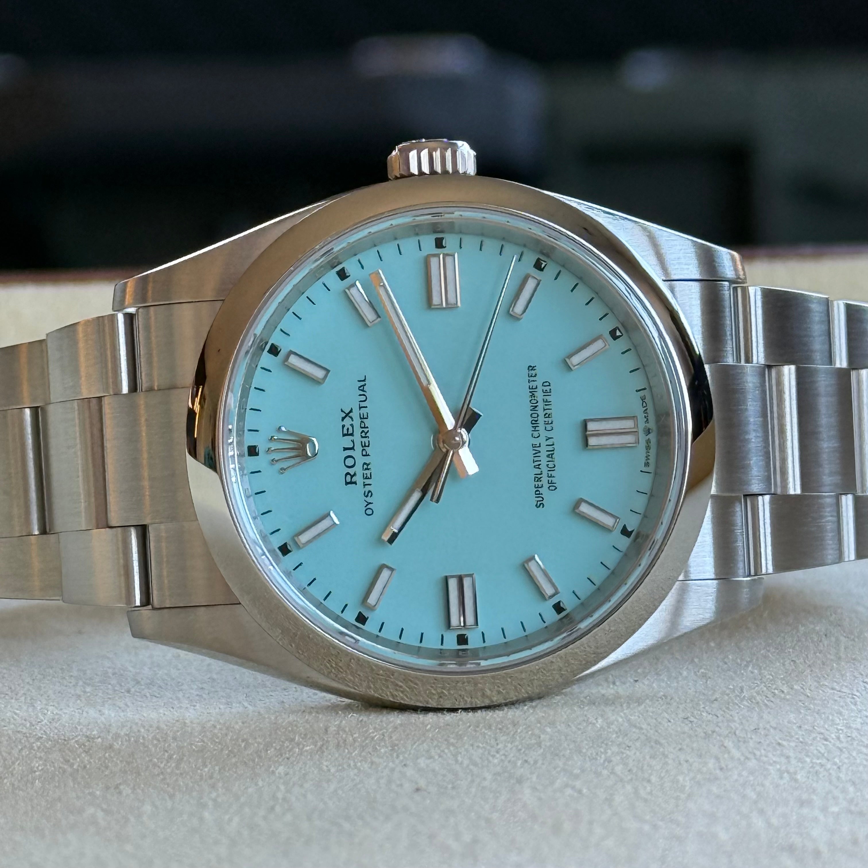 Rolex Oyster Perpetual 36 Turquoise Blue Index Dial 126000