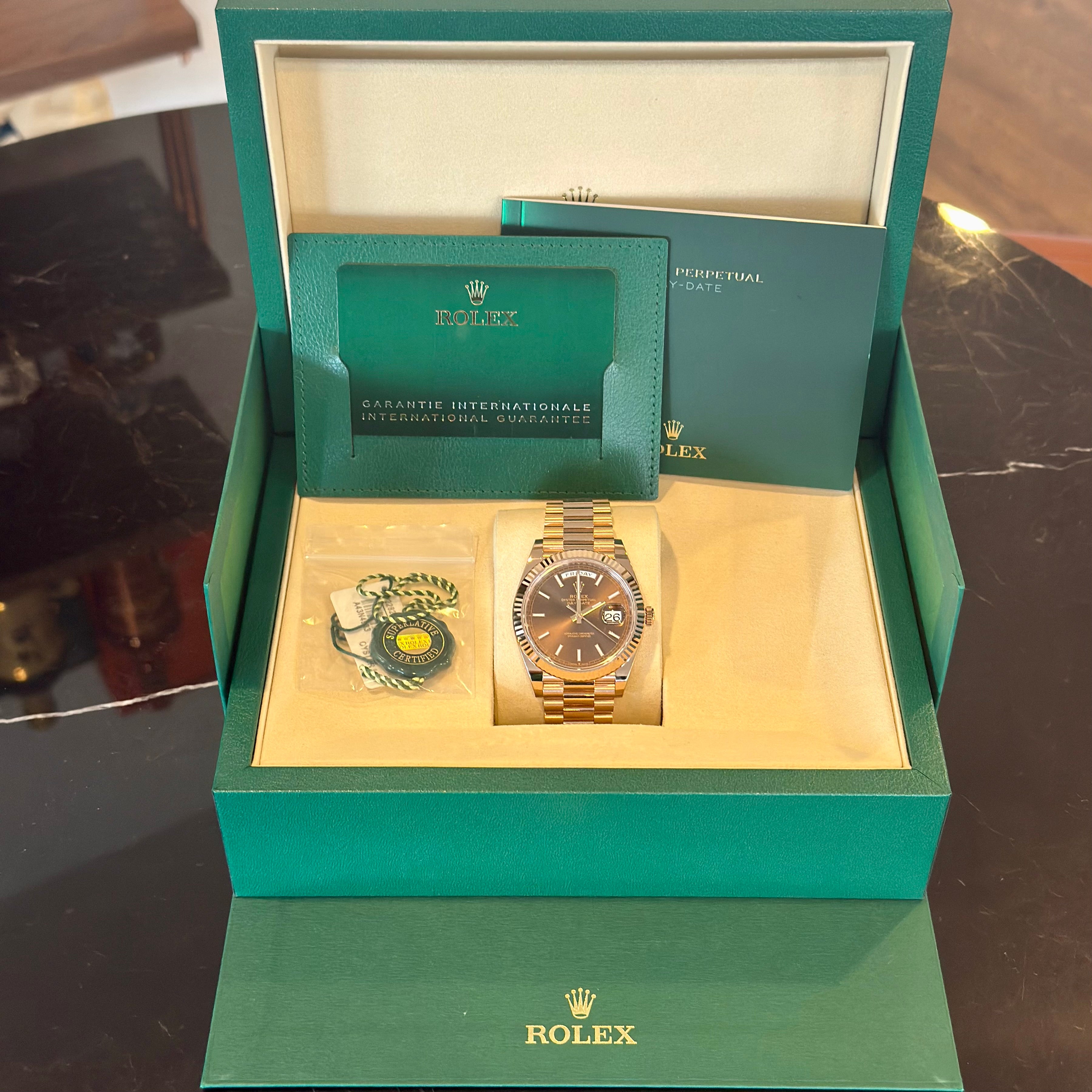 Rolex Day-Date 40 Chocolate Index Dial 228235