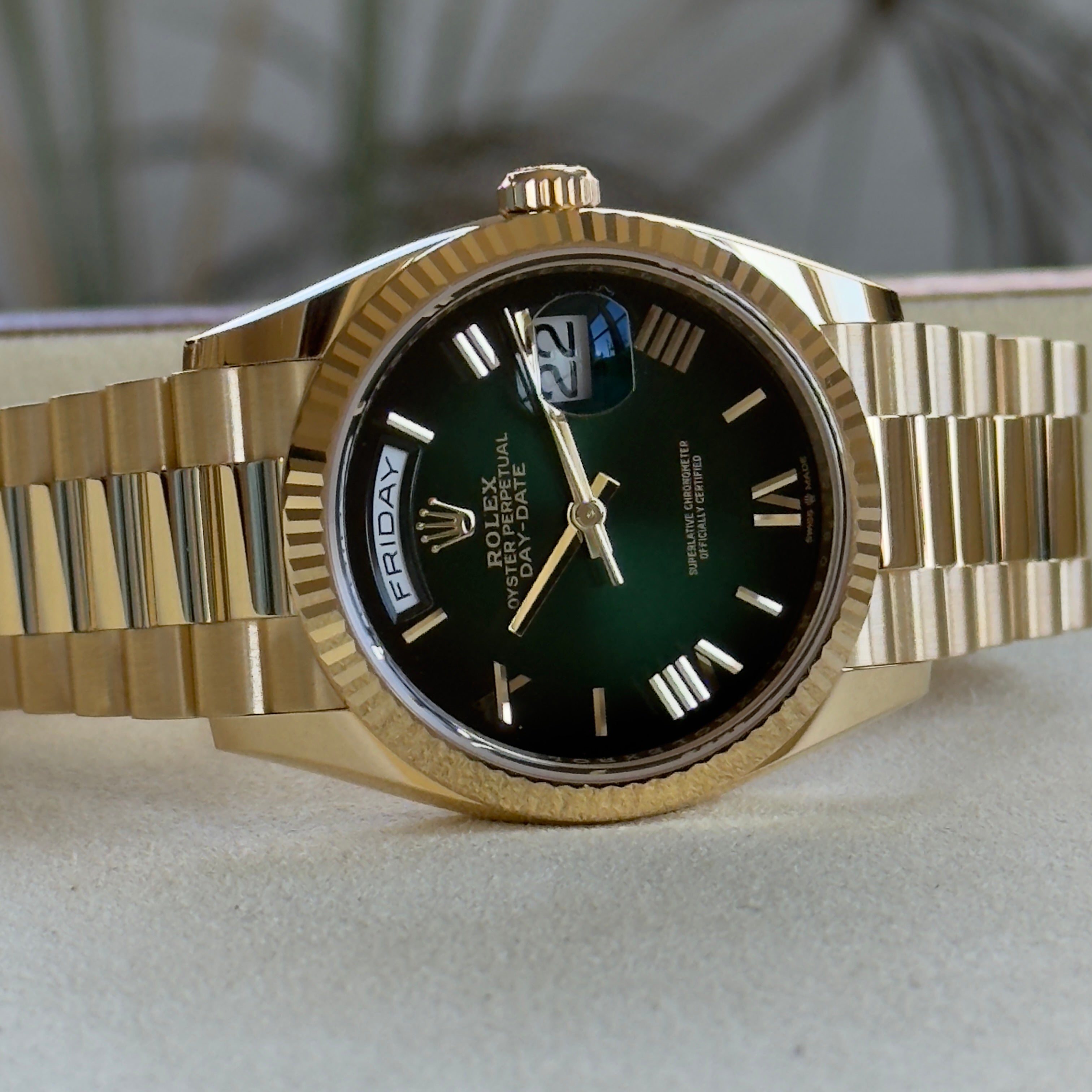 Rolex Day-Date 36 Green Ombré Roman Dial 128238