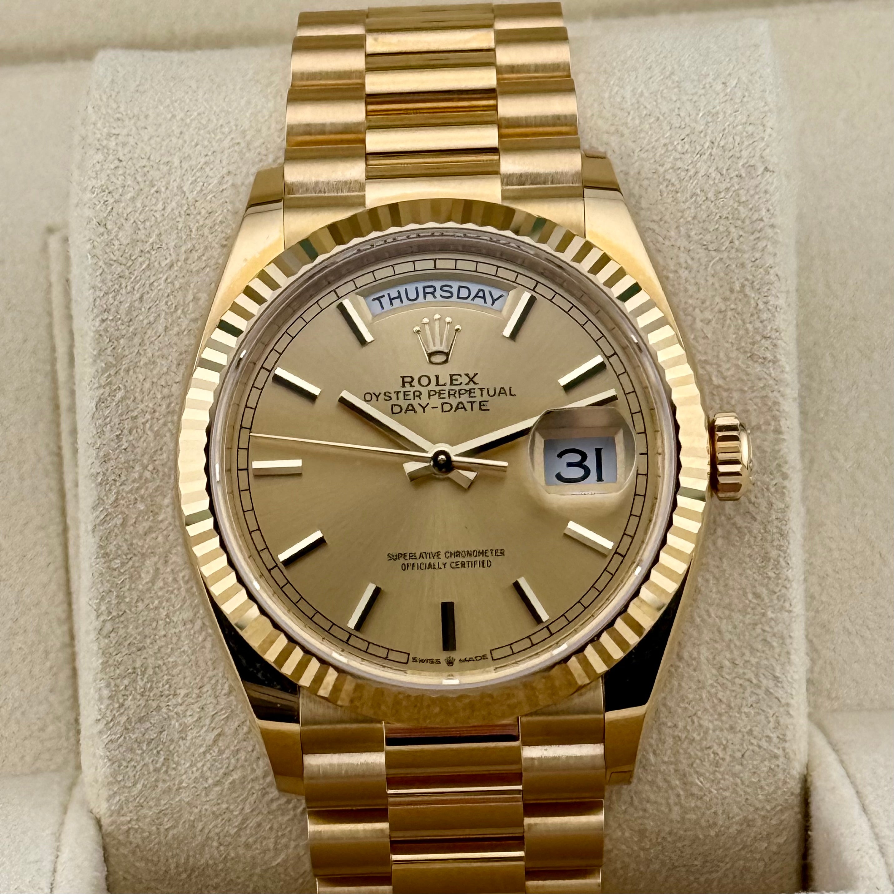 Rolex Day-Date 36 Champagne Index Dial 128238