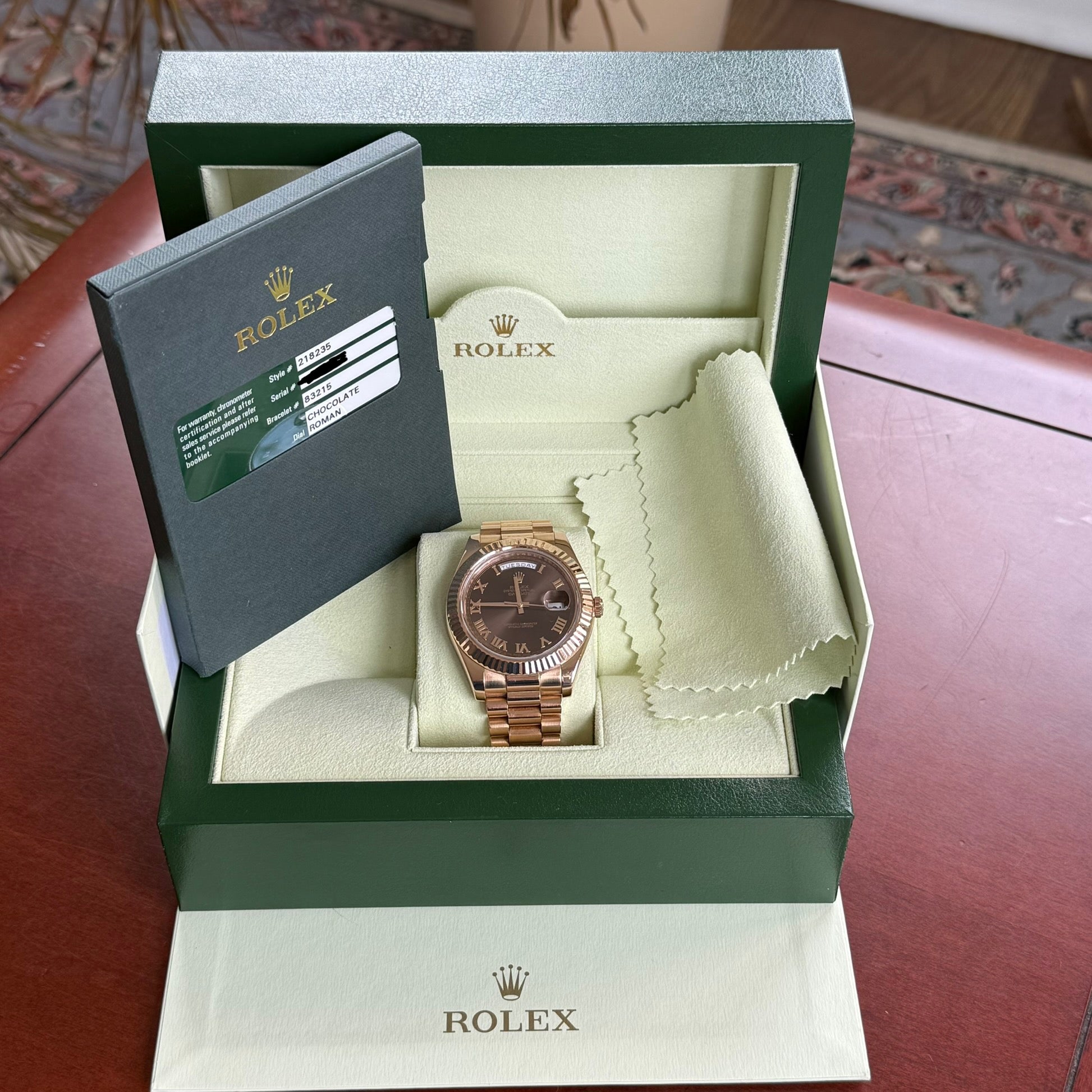 Rolex Day Date II Chocolate Roman Dial 218235